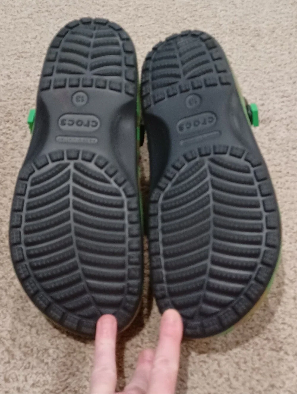 Crocs Minecraft Classic Clogs featuring a green and gold terrain & Jibbitz